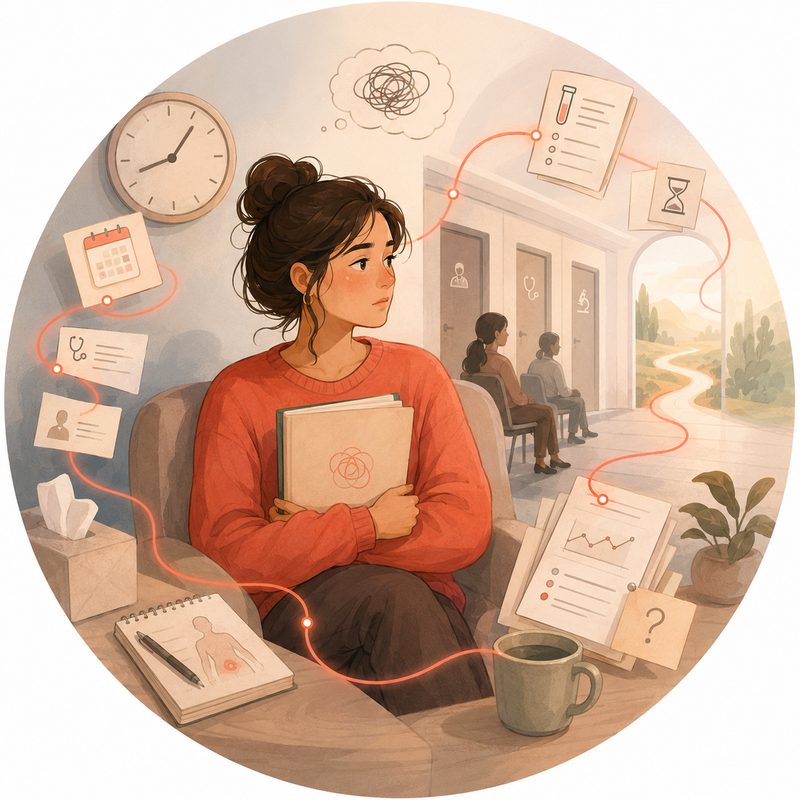A person preserving their health story while waiting for care.